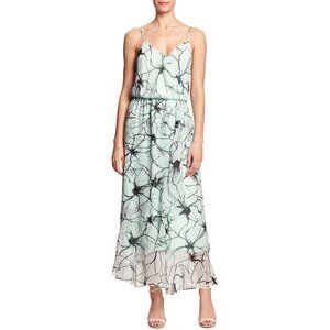 Banana Republic Ruffled Tiered Floral Dress 6 Petite Strappy Sheer Maxi